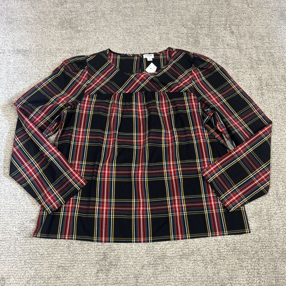 J Crew Plaid Shirt Poplin Puff Sleeve Tartan Top Preppy Womens Small Blouse New